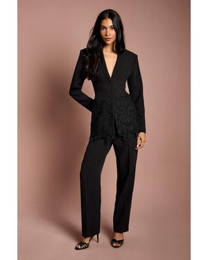 Coast Single Breasted Lace Trim Fitted Blazer - Black