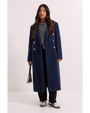 Dorothy Perkins Petite Midi Length Fitted Military Coat - Blue