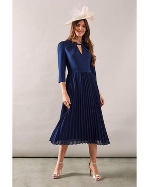 Wallis Premium Crepe Bodice Pleat Skirt Midi Dress - Blue