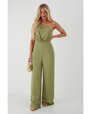 MissPap Knot Detail Asymmetric Neck Wide Leg Jumpsuit - Green