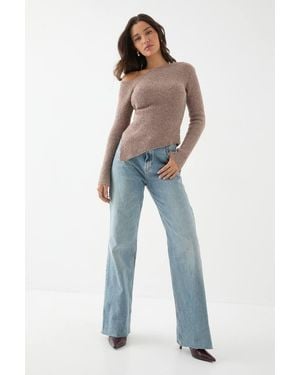 MissPap Asymmetric Knitted Boucle Top - Blue