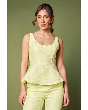 Coast Sleeveless Jacquard Peplum Top - Green