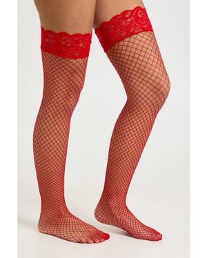 Boohoo Lace Top Fishnet Hold Ups - Red