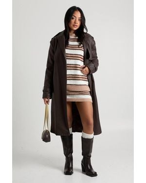 Boohoo Super Soft Stripe Oversized Knitted Sweater And Mini Skirt Co-Ord - Black