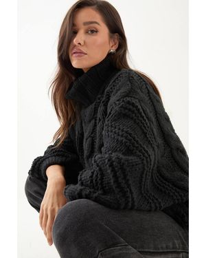 MissPap Chunky Cable Knitted Sweater - Black