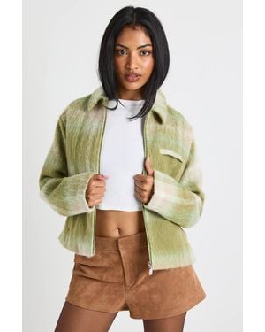 Boohoo Wool Look Check Jacket - Green
