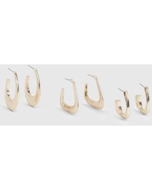 Boohoo Large Hoop Earrings 3 Pack - Metallic