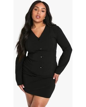 Boohoo Plus Bengaline Cinched Blazer - Black