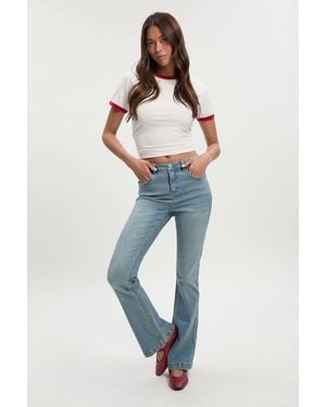 Boohoo Mid Waist Y2K Bootcut Jean - Blue
