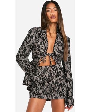 Boohoo Contrast Lace Micro Mini Skirt - Black