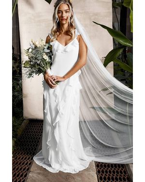 Oasis Flutter Sleeve Ruffle Detail Chiffon Maxi Wedding Dress - Black