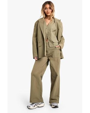 Boohoo Tailored Nylon Straight Leg Trouser - Natural