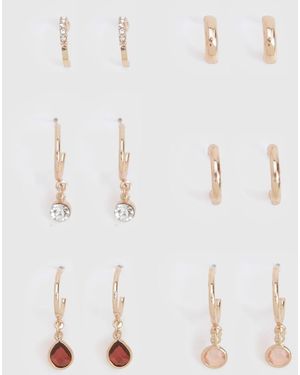 Boohoo Gemstone Hoop Earrings 6 Pack - White