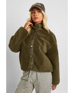 Boohoo Teddy Button Up Jacket - Green