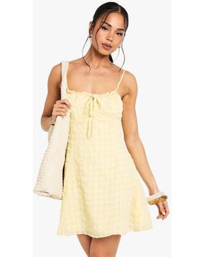 Boohoo Textured Gingham Mini Cami Dress - Natural