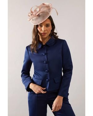 Wallis Petite Satin Button Front Collared Jacket - Blue