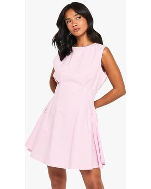 Boohoo Petite Cotton Poplin Seam Detail Shift Dress - Pink