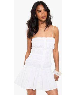 Boohoo Petite Ruched Bandeau Mini Dress - White