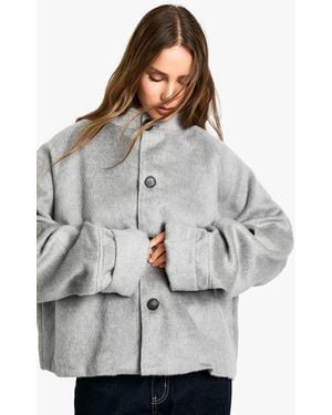Boohoo Scarf Wool Look Short Coat - Gray