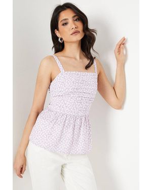 Dorothy Perkins Ditsy Pintuck Shirred Back Strappy Top - White