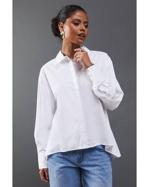 Warehouse Poplin Open Tie Back Shirt - Gray