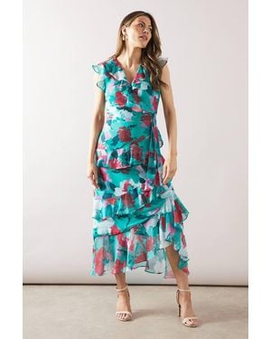 Wallis Floral Ruffle Tiered Midi Dress - Blue