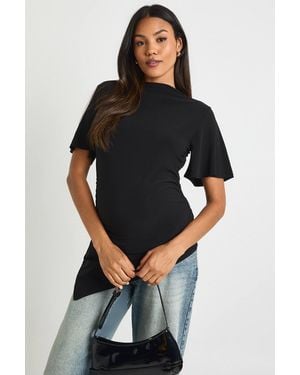 Boohoo Maternity Asymmetric Hem Short Sleeve Top - Black