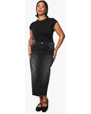 Boohoo Plus Denim Midaxi Skirt - Black