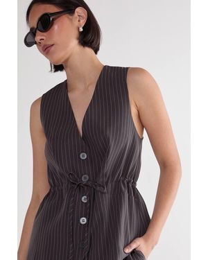 Nasty Gal (Az) Pinstripe Ruched Tie Front Waistcoat - Gray
