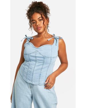 Boohoo Plus Bow Detail Denim Corset Top - Blue