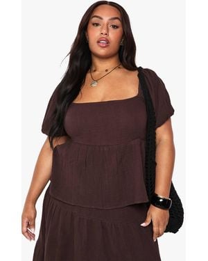 Boohoo Plus Cheesecloth Puff Sleeve Shirred Crop Top - Purple