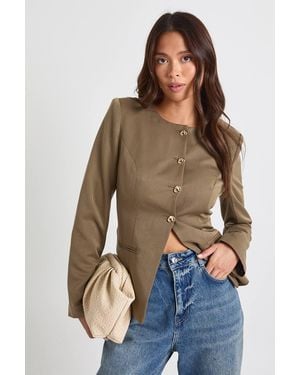 Boohoo Trim Collarless Tailored Blazer - Blue