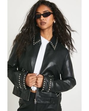 Boohoo Soft Touch Faux Leather Studded Jacket - Black