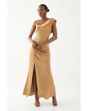 MissPap Satin Ruched Drape Bridesmaid Dress - Natural