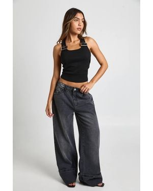 Boohoo Rib Buckle Trim Sleeveless Top - Blue