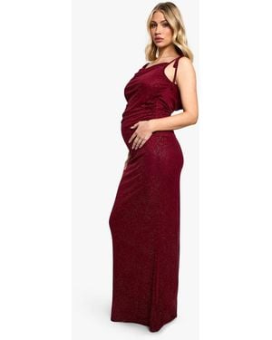 Boohoo Maternity Glitter Mesh Low Back Maxi Dress - Red