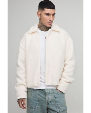 BoohooMAN Tall Borg Zip Through Harrington Jacket - Weiß