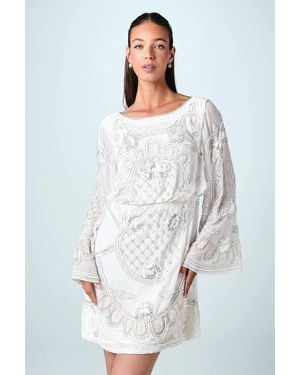Coast Premium Beaded Placement Artwork Bridal Mini Dress - White