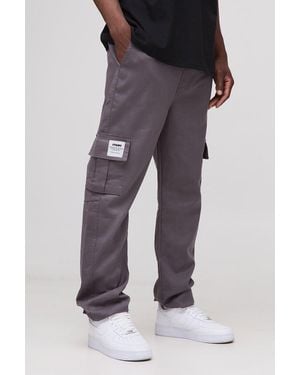 BoohooMAN Tall Slim Fit Elasticated Waist Cuffed Cargo Pants With Tab - Gray