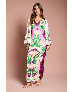 Coast Long Sleeve Placement Print Midi Dress - Blue