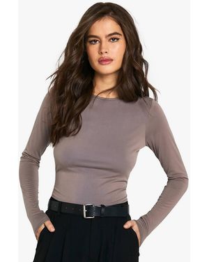 Boohoo Peached Jersey Crew Neck Long Sleeve Top - Brown