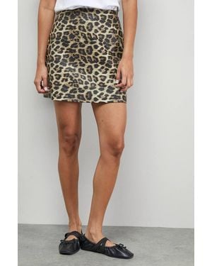 Warehouse Pu Leopard Print Mini Skirt - Yellow