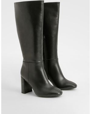 Boohoo Botas Por La Rodilla De Holgura Ancha Con Tacón Grueso - Negro