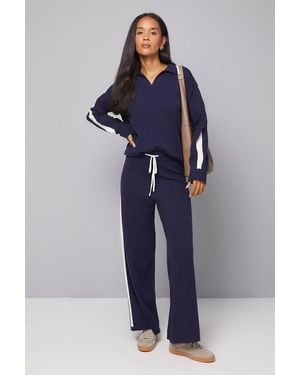 Wallis Tipped Side Stripe Knitted Trouser - Blue