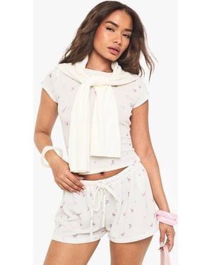 Boohoo Ditsy Waffle Crew Neck Fitted T-Shirt - White