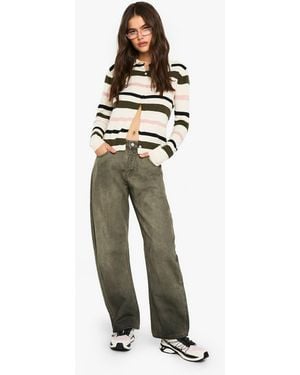 Boohoo Barrel Leg Denim Jean - Green