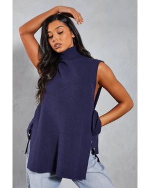 MissPap Open Side Sleeveless Knitted Sweater - Blue