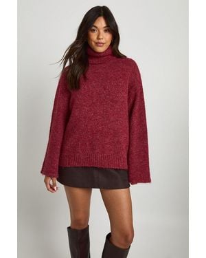 Boohoo Soft Knit Oversized Roll Neck Jumper - Rojo