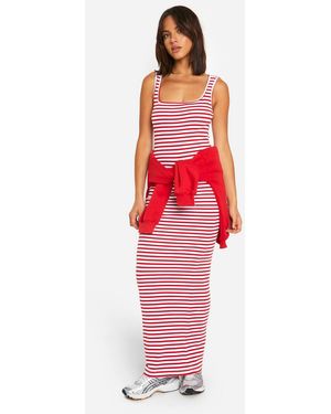 Boohoo Basic Rib Stripe Square Neck Maxi - Red