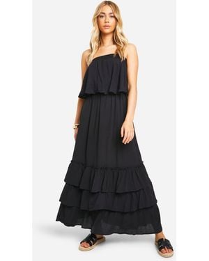 Boohoo Bandeau Ruffle Maxi Dress - Black